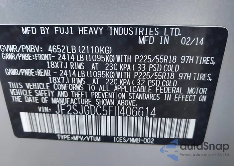 2015 Subaru Forester 2.0Xt Premium из США, поврежденный, VIN JF2SJGDC5FH406614